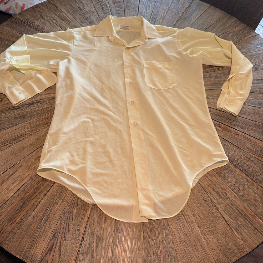 Vintage 70s wide collar Yellow Polyester Shirt Hippie retro Disco Costume Mens